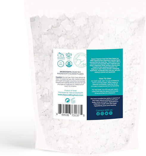Natural Elephant Dead Sea Magnesium Bath Flakes 4 oz Trial Size (113g) - Pure Magnesium Chloride Soak for Body and Foot - Effective Relaxation and Comfort - Alternative to Epsom Salt