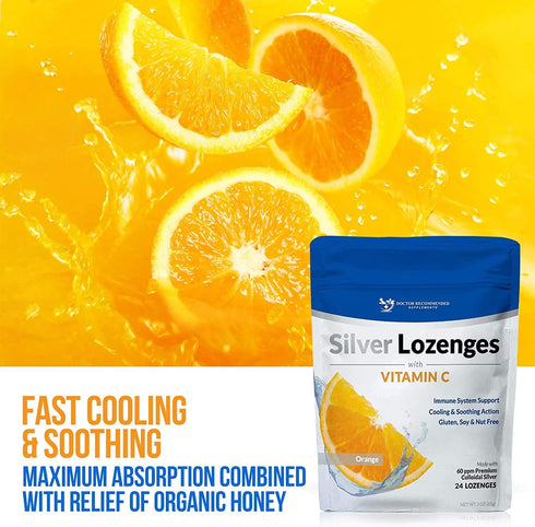 Silver Lozenges with Vitamin C - Premium Nano Silver 60 PPM Colloidal Silver, Organic Honey and Vitamin C Mineral