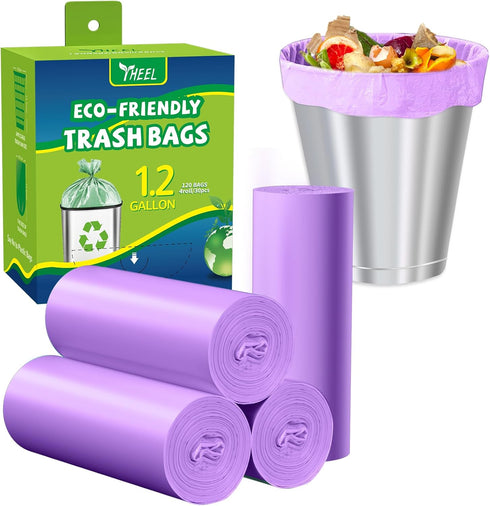 Small Trash Bags 1.2-Gallon, 120 Counts, Purple Bathroom Trash Bags for Bedroom Office