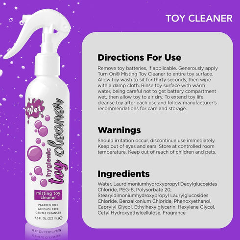 Wet Hygienic Misting Toy Cleaner, 8 Ounce All Purpose Alcohol Free Gentle Cleansing Spray, No Harsh Chemicals Safe for All Toys and Surfaces, Paraben Free & Sulfate Free