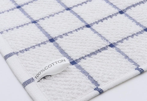 Cotton Grid Dish Cloths, Terry Cleaning Rags, 12 x 12 Inches, 8pc/Set, Blue Multi