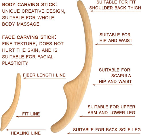 MObyat Slimming 1Set 2Pcs-Set Professional Natural Wood Scraping Stick Scraper for Fat Burner Back Shoulder Neck Waist