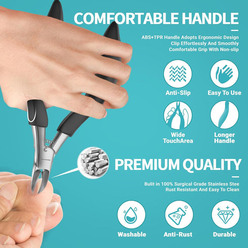 Toenail Clippers for Ingrown & Thick Toenails, Heavy Duty Tool with Sharp Blades & Long Handle, Gift for Men