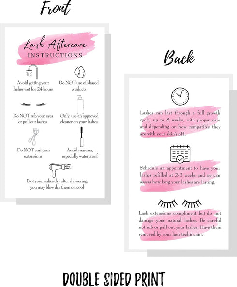 Lash Extension Aftercare Instructions Cards, 50 Pack Double Sided 3.5 x 2" After Care for 2-3 Week Fillers