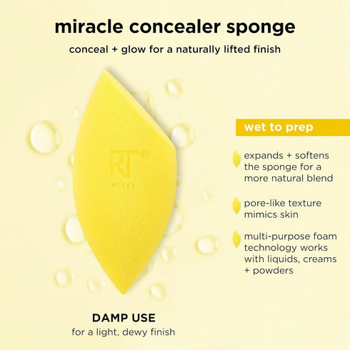 Real Techniques Miracle Concealer Sponge, 2 Count - Makeup Blending Sponge for Liquid & Cream Concealer, Yellow,