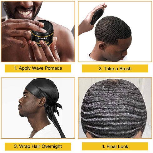 Natural Wave Pomade for Men, Strong Hold 360 Wave Training Hair Cream, Moisture and Control with Travel Size