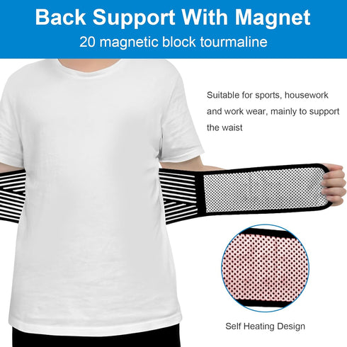Back Support with Magnet, Tourmaline Magnetic Braces for Lower Back Pain Relief, Self Heating Lumbar Support Belt