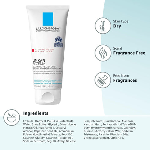 La Roche-Posay Lipikar Soothing Relief Eczema Cream, Face and Body Lotion For Eczema and Sensitive, Dry Skin