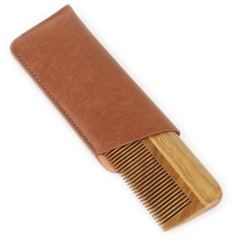 Onedor Handmade 100% Natural Green Sandalwood Comb for Men, Hair and Beard Styling Pocket Comb with Leather Case