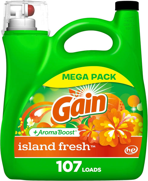 Gain + Aroma Boost Liquid Laundry Detergent, Island Fresh Scent, 154 fl oz, 107 Loads, HE Compatible