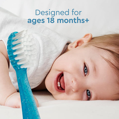 RADIUS Children's Toothbrush Totz Brush - Extra Soft Bristles, Blue/Green/Yellow, BPA Free, Pack of 3