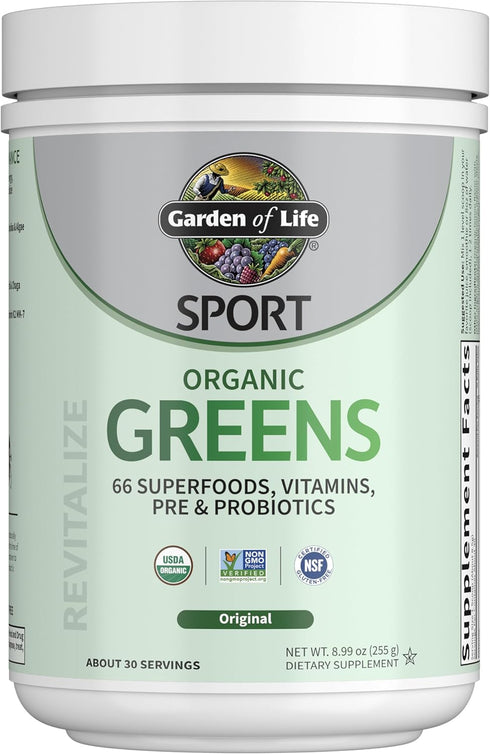 Garden of Life Sport Nutrition Greens Powder - Unflavored Organic Blend for Women & Men, 30 Servings