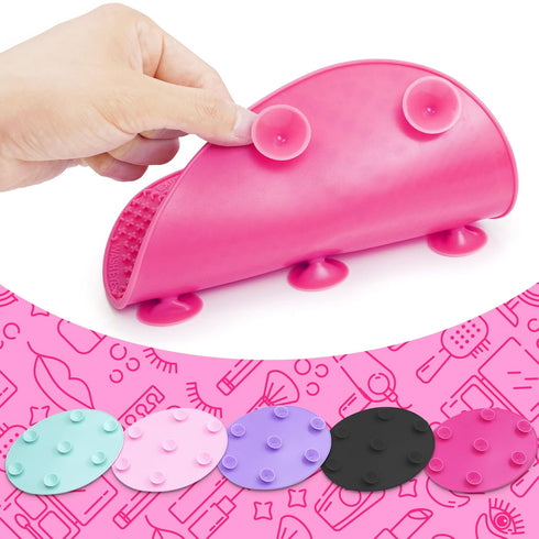 Makeup Brush Cleaner Mat, Silicone Brush Cleaning Mat Big Size with Suction Cup for Makeup Brush Cleaning (Hot Pink)