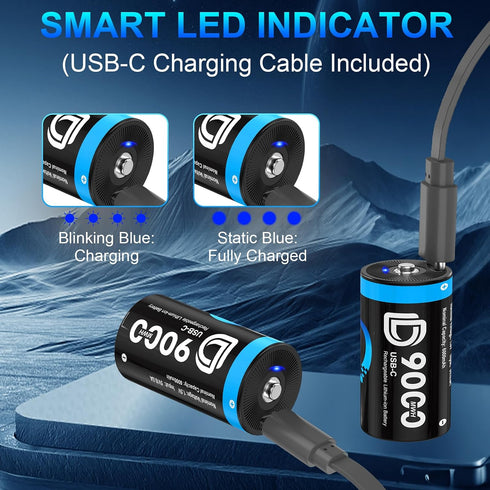 Home4me 4 Pack, 9000mWh 1.5V 2-in-1 Rechargeable D Batteries Rechargeable Lithium D Battery, D Cell Batteries