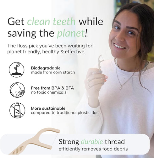 Biodegradable Floss Picks, 200pcs Natural Vegan Sustainable Dental Floss, Shred Resistant and Nontoxic