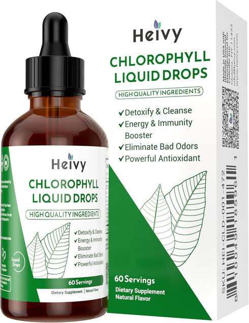 Heivy Chlorophyll Liquid Drops: Internal Deodorizer, Detox & Cleanse, 100% Natural, 2 fl oz (60ml)