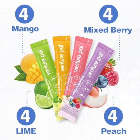 Venture Pal Sugar Free Electrolyte Powder Packets - Liquid Daily IV Hydration Packets with 5 Vitamins & 7 Electrolytes