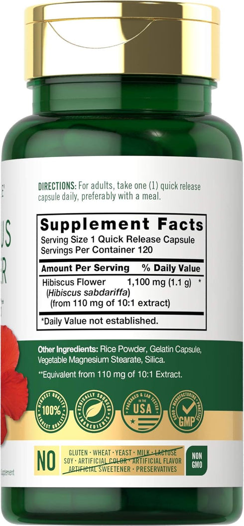 Carlyle Hibiscus Flower Extract 1100 mg | 120 Capsules | Non-GMO, Gluten Free Supplement