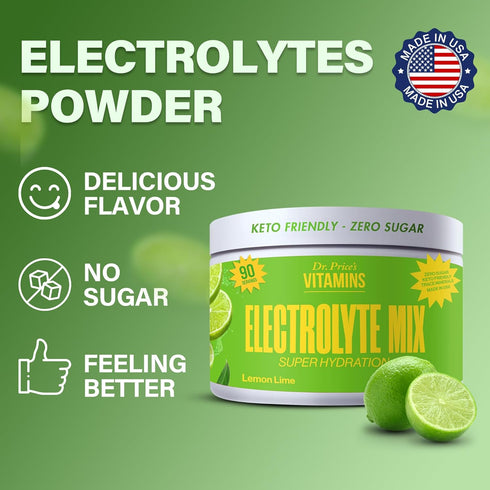 Dr. Price’s Electrolyte Mix, Sugar-Free Hydration Powder with 72+ Trace Minerals, Lemon-Lime, 90 Servings