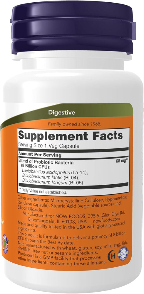NOW Supplements, 8 Billion Acidophilus & Bifidus, Dairy, Soy and Gluten Free, Strain Verified, 60 Veg Capsules