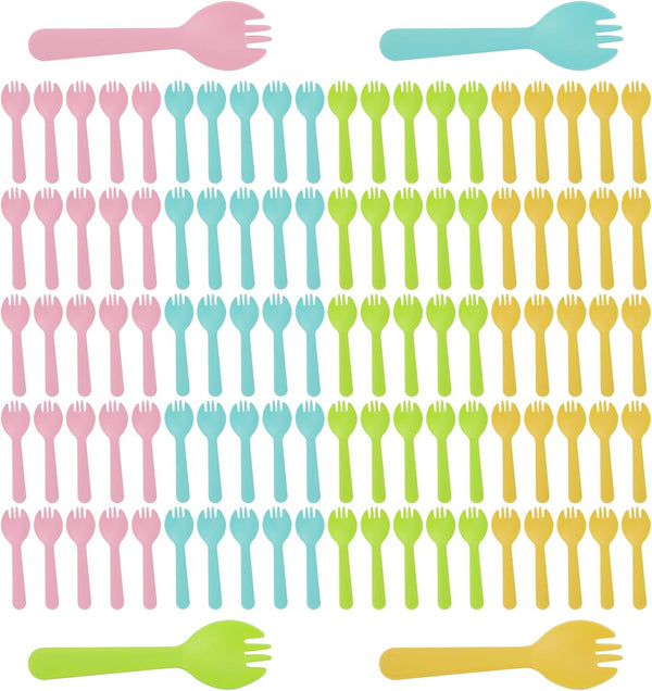 100 Pcs Mini Disposable Plastic Cake Fork, Fork and Spoon Two In One Tableware for Cakes, Desserts, Ice Cream
