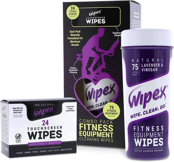 Wipex Gym Wipes & Screen Wipes Combo Pack, 75ct Canister for Fitness Equipment & 24ct Touch Screen Wipes
