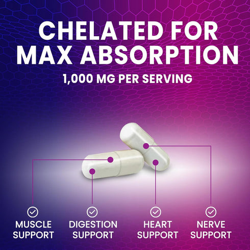 Magnesium Citrate Extra Strength 1000 mg - Chelated for Max Absorption, Non-GMO Magnesium Supplement for Muscle Health,