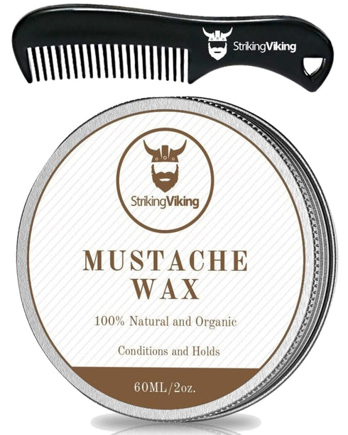 Striking Viking Mustache Wax & Comb Kit - Beard & Moustache Wax for Men with Strong Hold Natural Beeswax (Sandalwood