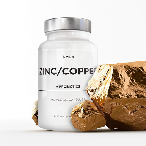 Amen Zinc & Copper Supplement + Probiotics - 50 mg Zinc Picolinate, 90 Capsules, 3 Months Supply