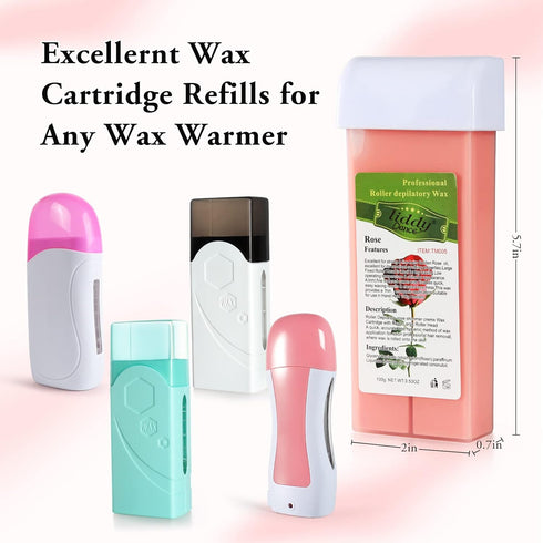 Rose Roll on Wax for Hair Removal, Soft Wax Roller Refill for Sensitive Skin, 4 Pack (14.1 OZ)