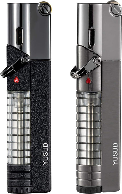 YUSUD Butane Fuel Lighter, 2 Pack Windproof Torch Jet Lighters with Visible Gas, Lockable Flame, Unique Gifts