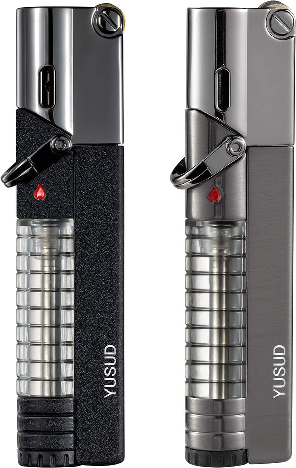 YUSUD Butane Fuel Lighter, 2 Pack Windproof Torch Jet Lighters with Visible Gas, Lockable Flame, Unique Gifts