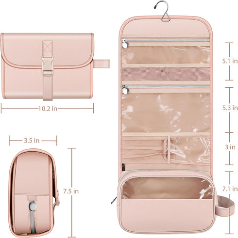 Fintie Pink Portable Toiletry Bag, Large Water Resistant Hanging Makeup Organizer for Women and Girls