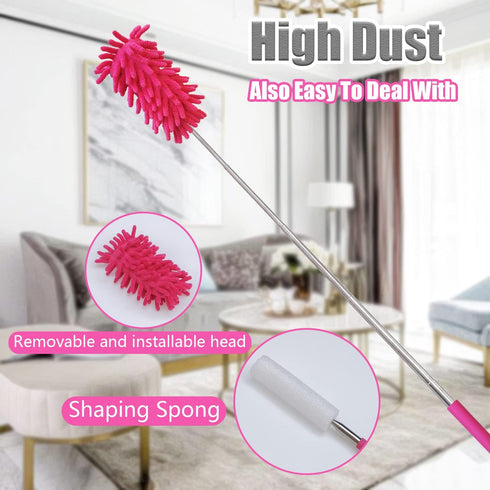 4 pcs Microfibre Feather Duster, Extendable 13" to 30", Washable Cleaning Tool for Office, Car, Computer, Furniture,