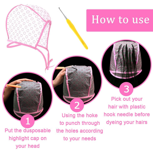 Waydress 6 Pieces Highlight Hair Cap, Salon Hair Coloring Highlighting Dye Tipping Cap with Needles