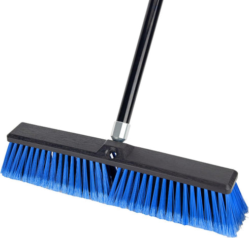 18 Inches Heavy Duty Outdoor Push Broom, 63" Long Handle for Deck Driveway Garage Yard Cleaning (Blue)