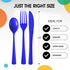 150 Pack Heavy Duty Dark Blue Plastic Cutlery Set, 50 Forks, 50 Spoons, 50 Knives for Party Supplies