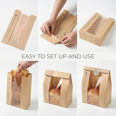 Packaging Beautiful Bread Bags for Homemade Bread - Clear Window Bags Keep Your Sourdough Loaves Fresh for Days & are