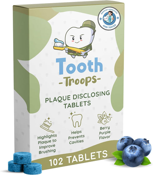 Plaque Disclosing Tablets for Kids & Adults, 102 Count, Blueberry Flavor, Help Build Healthy Brushing Habits