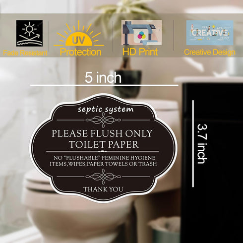 RAMIEYOO Designer Bathroom Signs Do Not Flush Rules for Septic System, Please Flush Only Toilet Paper, Great for Home,