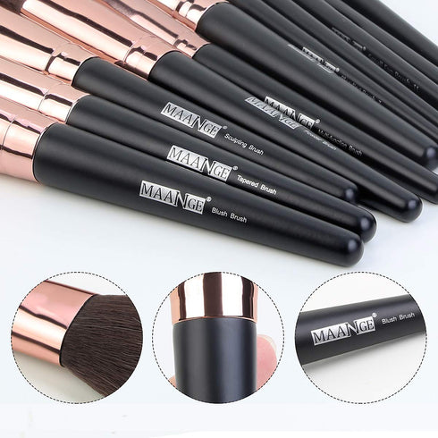 Makeup Brushes - 18 Pcs Professional Premium Synthetic Makeup Brush Set with Case, Travel Make up Brushes (Black Gold)