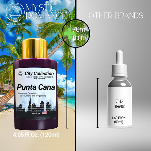 Mystic Romance Aroma Oil Blend 120ml, Punta Cana, Plastic Purple Bottle, City Collection, Waterless Diffuser Oil, Made