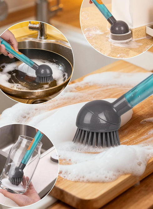 Set 360 2 3 Set Soap Dispensing Dish Brush Storage with Rotating Head, Kitchen Brush with PCS Different Brush Heads