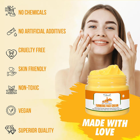 Turmeric Face Cream for Face & Body, All Natural Skin Brightening Lotion, Handcrafted Made in USA