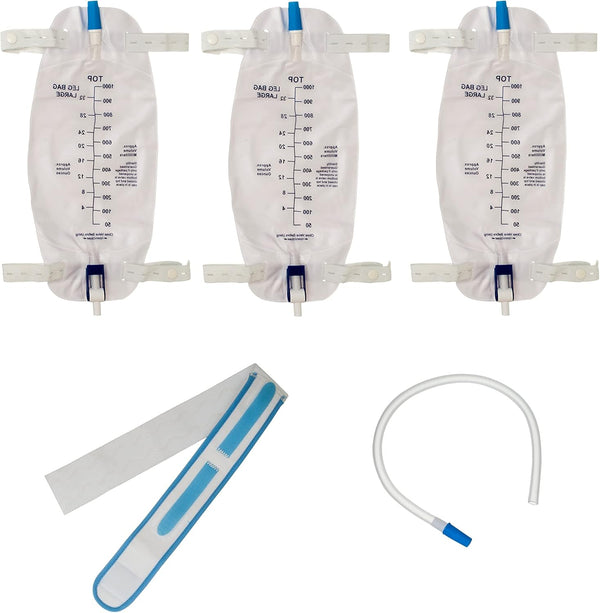 3 Pack ViDava Leg Bag Urinary Drainage Bag, 32 Oz with 3 18” Tubings, Anti-Reflux Valve, Easy Flip Drain and 1 Deluxe