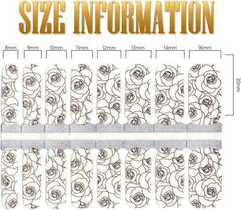 SILPECWEE 5 Sheets Rose Gold Full Nail Wraps, Stick on Nail Polish Strips with Glitter Flower Design for Women