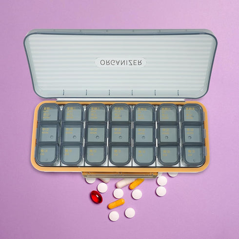 Portable Weekly Pill Organizer Medicine Case Transparent Blue Detachable Travel Pill Box for Daily Medication Storage