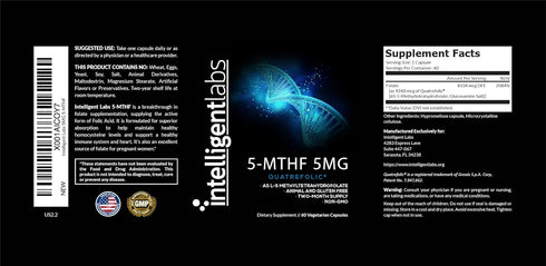 Intelligent Labs 5-MTHF L-5 Methylfolate Supplement - Activated Folic Acid as Quatrefolic Acid, 60 Capsules