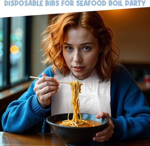 MBAIYO 30 Pack 24" Disposable Bibs, Plastic Adult Bibs for Elderly Women and Senior Men Eating Waterproof and Oil-Proof