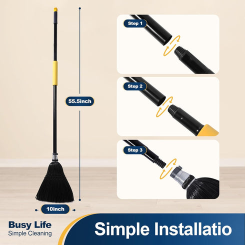 Yocada Heavy-Duty Broom, Commercial Indoor Outdoor Broom 55.5 inch Tall for Courtyard Garage Lobby Home Office